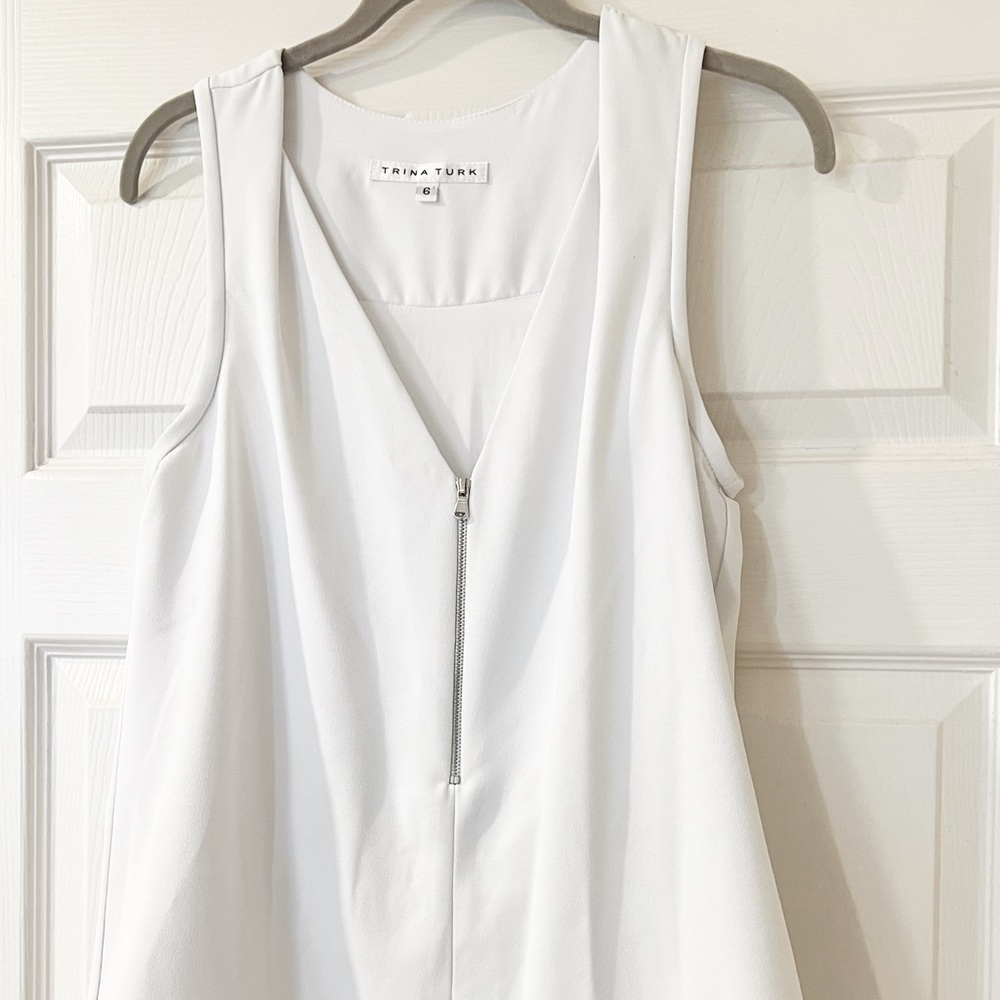 Trina Turk Banning White Crepe Jumpsuit V Neck Zipper Sleeveless White Size 6 - Picture 6 of 12